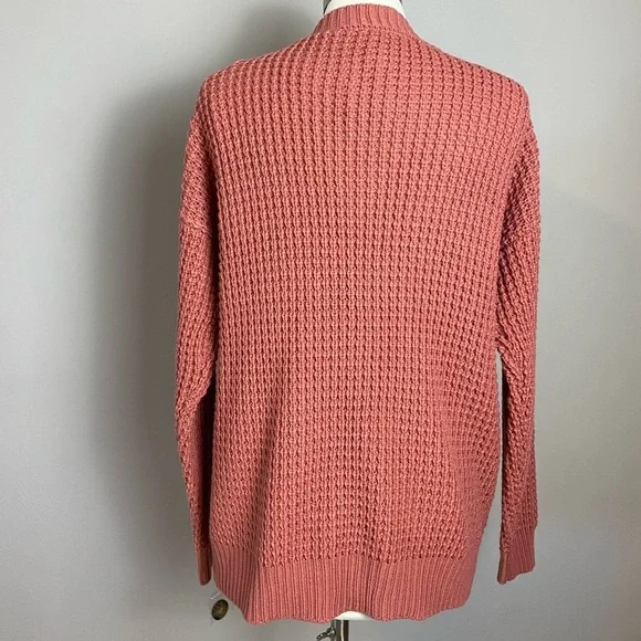 Zenana Outfitters Cardigan Cotton Boutique Waffle Knit Button-Down Rose Large - Picture 5 of 11